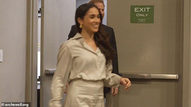 The video then turns to Meghan, 42, and Harry, 39, personally delivering the news to the renowned speaker, whose writing has been featured in publications such as Time, The New York Times, Harvard Business Review and The Atlantic