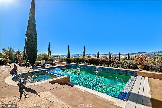 The pristine pool overlooks San Diego's coastal views