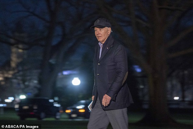 Michigan voted reliably blue until Trump's 2016 victory (pictured: Biden stepping out of Marine One on the South Lawn of the White House after his campaign event)