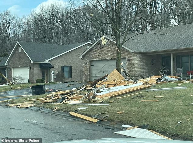 Sgt. Indiana State Police Stephen Wheeles said a suspected tornado hit Jefferson County, damaging several homes and downing trees and power lines