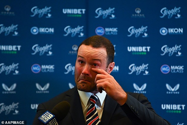 Sydney Roosters captain Boyd Cordner tearfully retired from the NRL aged 29 after a series of concussions (pictured)