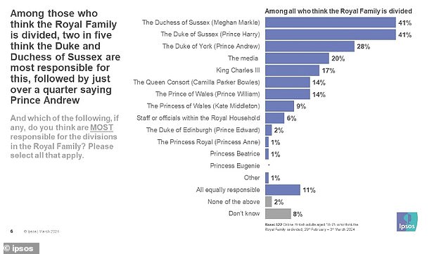 The results of a poll asking Britons who is most responsible for divisions in the royal family