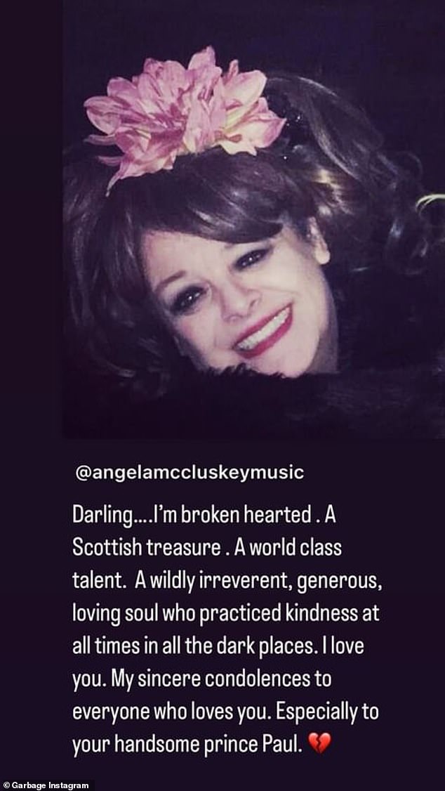 A frame on Instagram Stories for the band Garbage, fronted by singer Shirley Manson, read: 'Darling...I'm brokenhearted'