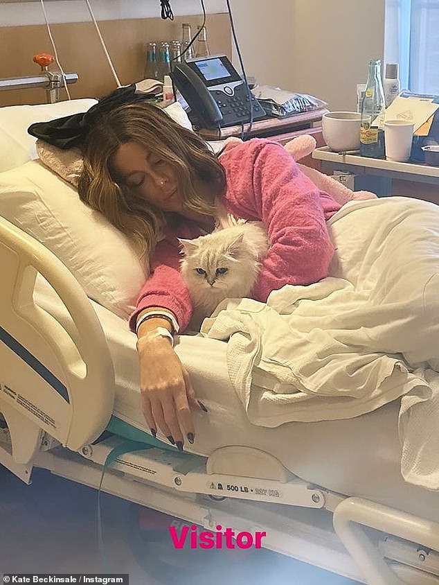 She has been keeping fans updated with pictures from her hospital stay, but has not revealed the reason for the long stay in the hospital