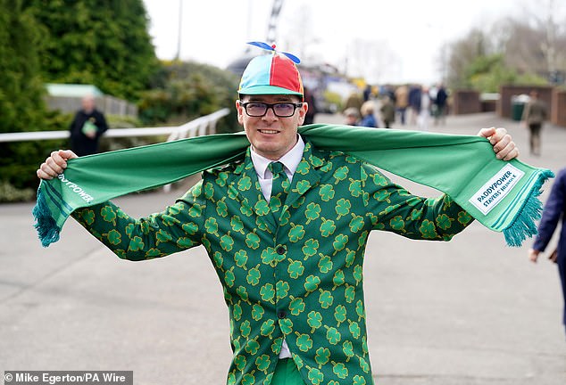 Sticking with today's theme: A racegoer shows off his shamrock-covered suit and tie