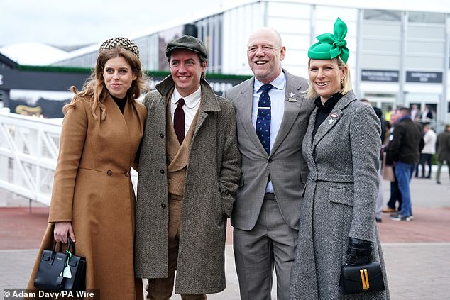 The Royal Family put on another uncharacteristically loved-up display today as Princess Beatrice and her husband Edo Mapelli Mozzi joined Zara Tindall and Mike Tindall at the Cheltenham races