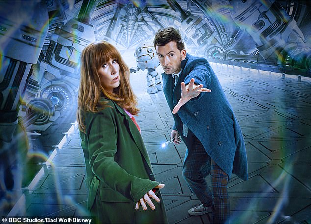 The star has swapped the Tardis for the Secret Service (pictured with Catherine Tate for the 60th anniversary of Doctor Who)