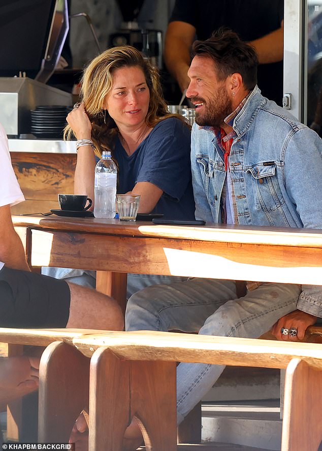 Tim Tregoning quietly split from Greaves in 2022, with the couple saying the split was amicable (he's pictured with a friend on Friday in Avalon)