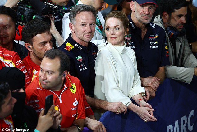 Horner's accuser (pictured with partner Geri Halliwell) has launched an appeal against Red Bull's findings.