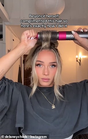 Delaney Childs, 31, has seen her signature hairstyle become a wildly popular trend - prompting her to offer a tutorial on exactly how she achieves it