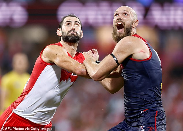 Former Magpie Brodie Grundy (left) lines up against his former club after a strong run for his new club Sydney against another former club, Melbourne