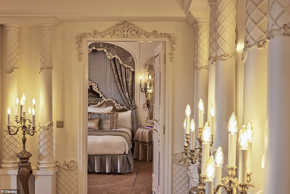 Andrew lives in the hotel with his daughter and her two children.  Pictured: The Princely Suite Beauty and the Beast bedroom