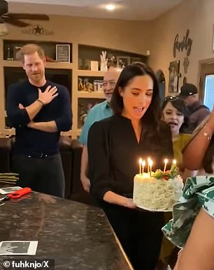 Footage shows Meghan calling Prince Harry 'my love' before singing Happy Birthday