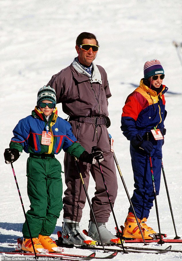 Harry and William were also taken skiing by their father, the then Prince Charles, as young boys