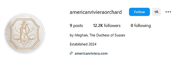 The Instagram account for the lifestyle brand carries the biography 'of Meghan, Duchess of Sussex'
