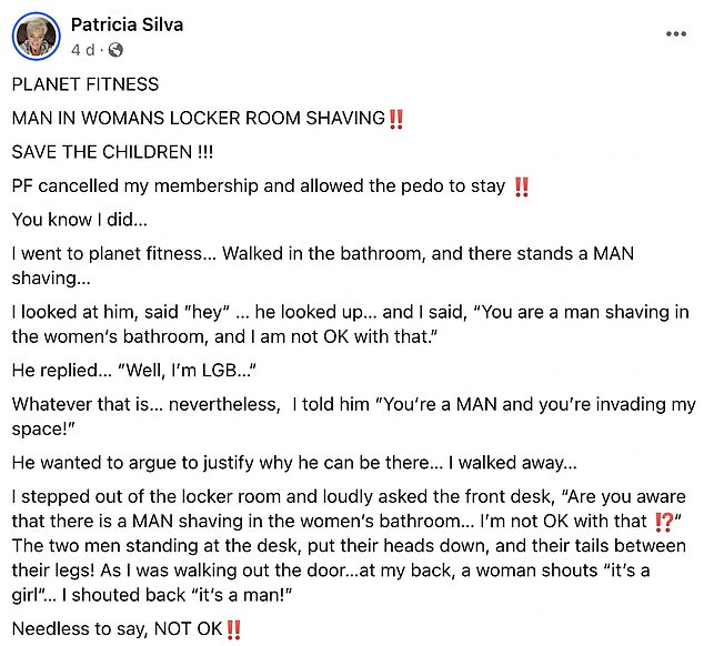 Former Planet Fitness gym-goer Patricia Silva has defended her reaction in a series of Facebook posts