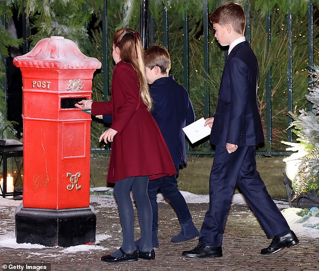 Princess Charlotte of Wales, Prince Louis of Wales and Prince George of Wales post Christmas letters ahead of the 'Together at Christmas' Carol service at Westminster Abbey
