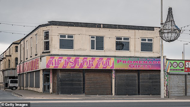 Blackpool has previously ranked in an ONS survey as being one of the most deprived places in the UK. Pictured: A closed shop in 2019