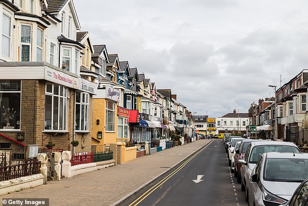 A typical street in the heart of the seaside resort of Blackpool. The picture in September 2021
