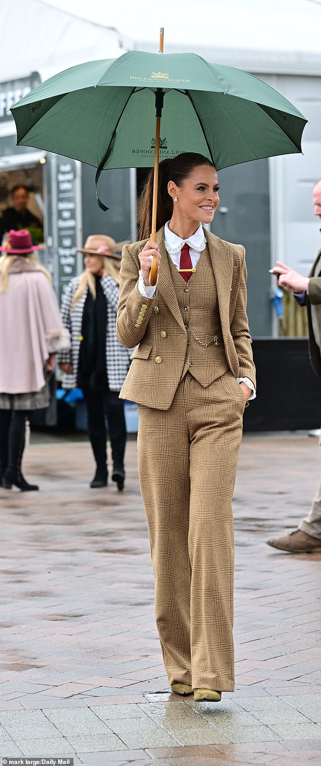 Others opted for tweed and beige looks, with various female guests rebelling against traditional dress codes and opting for suits. Pictured is Jade Holland Cooper