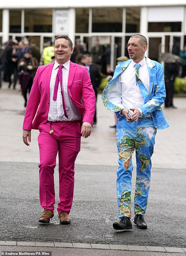 A touch of flair was added by two male guests who opted for brightly colored suits