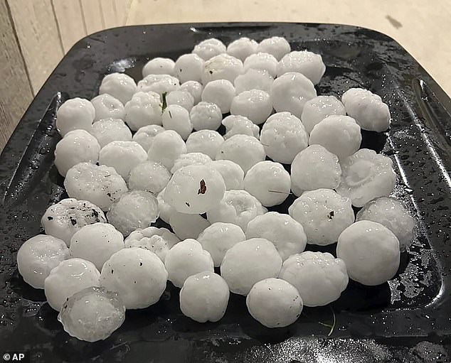 There were reports of 4-inch hail, nearly softball sized, in the town of Wabaunsee and 3-inch hail in Geary County near Junction City and Fort Riley
