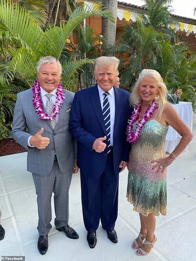 Donald Trump attends a Hawaii-themed fundraiser accompanied by Eric and Lara Trump.  The fundraiser benefits Curetivity and is hosted by Dr.  Peter Lamelas