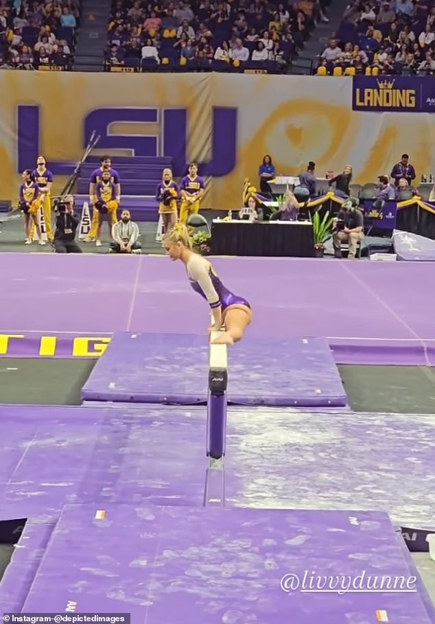 Dunne received a perfect score from a judge during her beam routine on Friday night