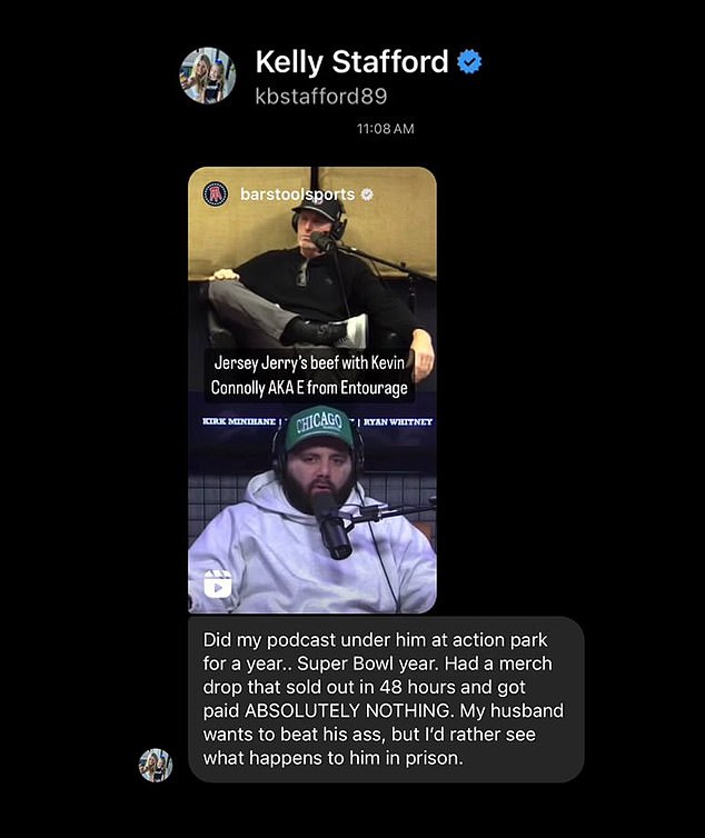 Barstool Sports' Jersey Jerry shared screenshots of direct messages with Stafford