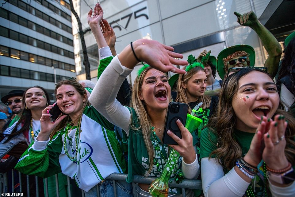 New York City held its St Patrick's Day parade for the 263rd year with 150,000 people marching 35 blocks up Fifth Avenue and two million watching from the street or on television