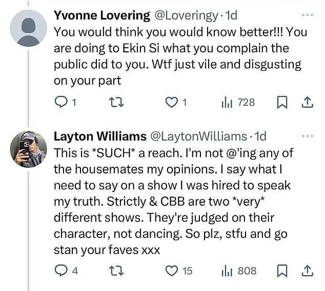 Layton is yet to comment on his behavior on the show, but he defended himself after one user said he should know better after his time on Strictly