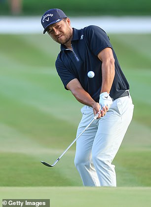 Xander Schauffele of the USA plays his third shot on the 15th hole during the third round
