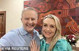 Anthony Albanese is pictured with his fiancée Jodie Haydon