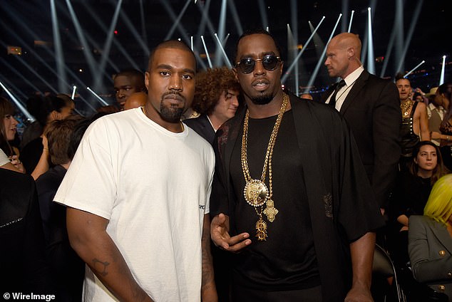 Before their beef started, Combs was one of Yes' only famous friends to defend his increasingly bizarre behavior and social media posts, calling him a 'free thinker' and insisting the Golddigger rapper's message had been 'misconstrued', pictured here at the 2016 MTV Video Music Awards