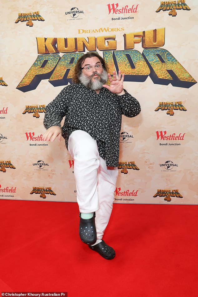 Black, who voices Master Ping Xiao Po in the popular film franchise, was seen hamming it up on the red carpet at the Australian premiere of the film in Bondi on Saturday
