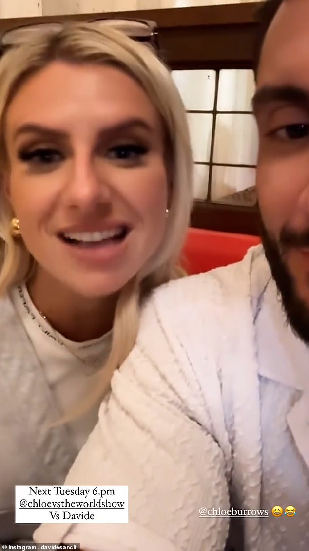 In the video, Davide smiled as Chloe snuggled up next to him and rested her head on his shoulder, he said: 'We did a good podcast', before Chloe added 'and now we're on a date!'