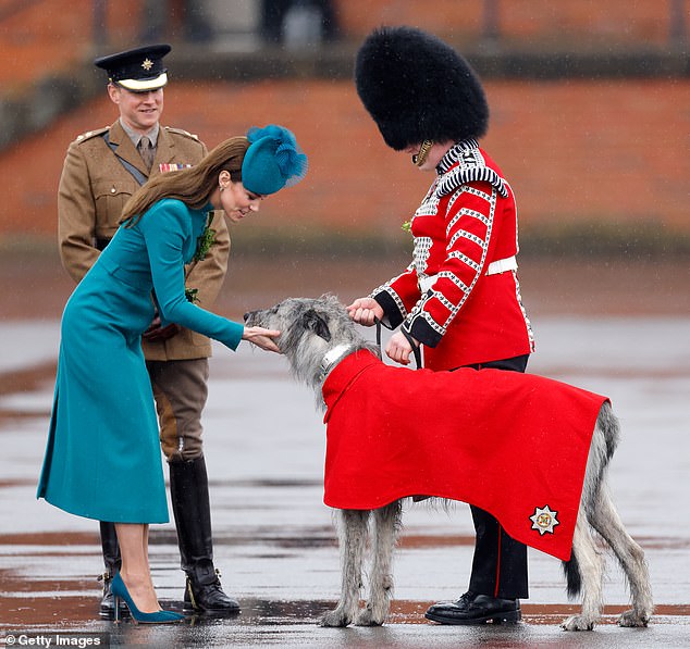 Last year, mascot Seamus received his shamrock from Kate, who completed her first parade as colonel