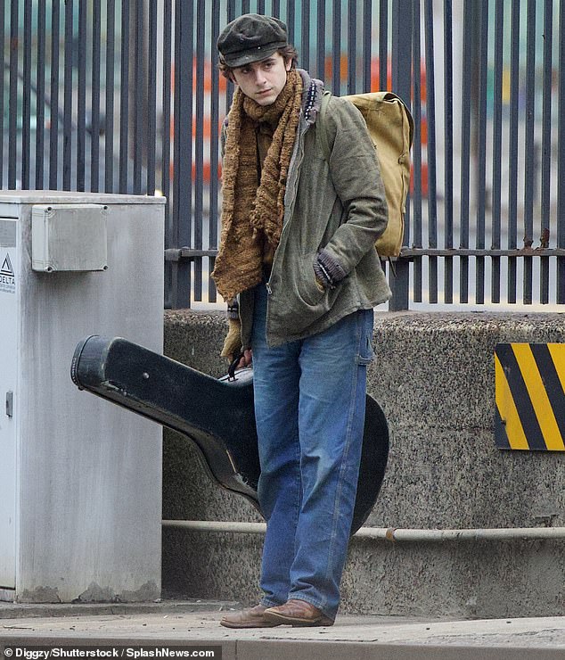 The Beautiful Boy actor, 28, embodied the music legend as he was spotted with a guitar for the shoot in New York City on Sunday.