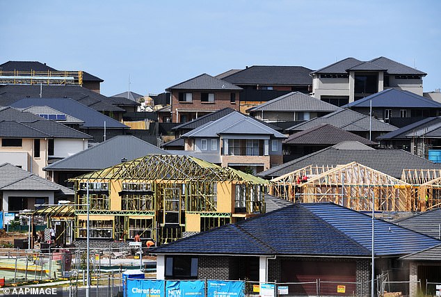 Houses under construction in Oran Park in Sydney's outer south-west are pictured