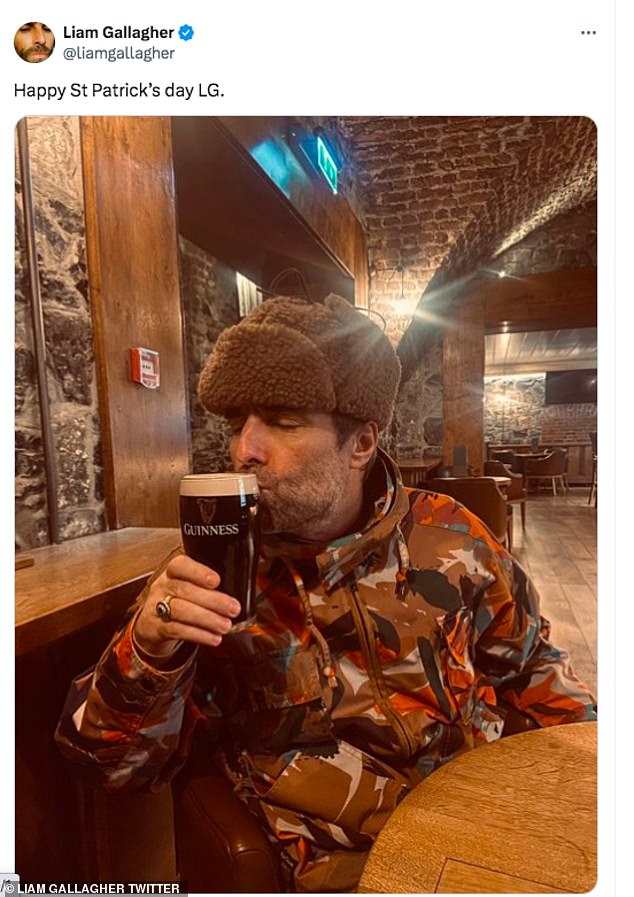 Elsewhere, Liam Gallagher kissed a pint of Guinness as he made the most of the Irish festivities