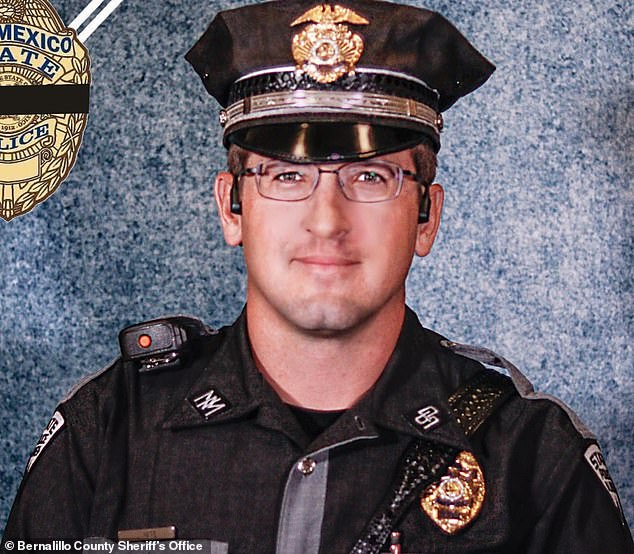 Police said Smith allegedly shot and killed New Mexico State Police Officer Justin Hare (pictured) on Friday