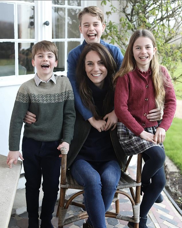 The joke comes as the debate over the infamous Mother's Day photo of Kate and her children continues.  The image was released in the wake of her health scare, but was quickly identified as doctored when people pointed out several irregularities