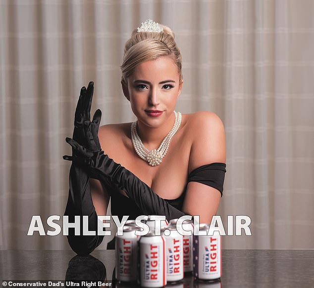 In the calendar, Ashley St.  Clair posed with her hair in an Audrey Hepburn-esque updo and pearl necklace similar to Dylan Mulvaney's Bud Light ad