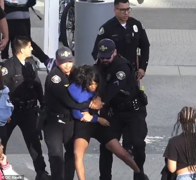 The motive for the fight has not been revealed. The second of the two women is seen here