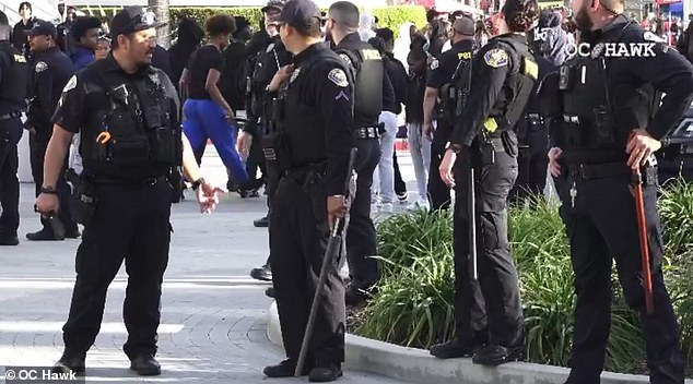 Police could be seen waiting in the mall moments before the fight began.