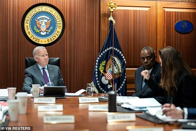 Joe Biden is briefed on the deadly drone attack on a US outpost in Jordan, by Director of National Intelligence Avril Haines, Defense Secretary Lloyd Austin and other members of the national security team in the situation room of the White House in Washington, January 29. , 2024