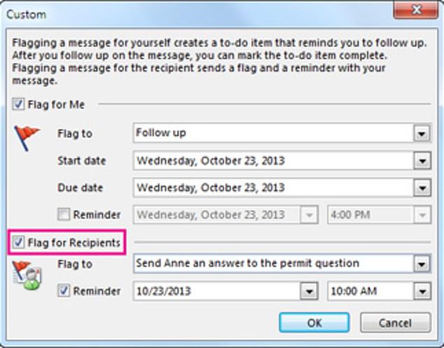 If the recipient also uses Outlook, the flagged item will automatically be added to their task list.