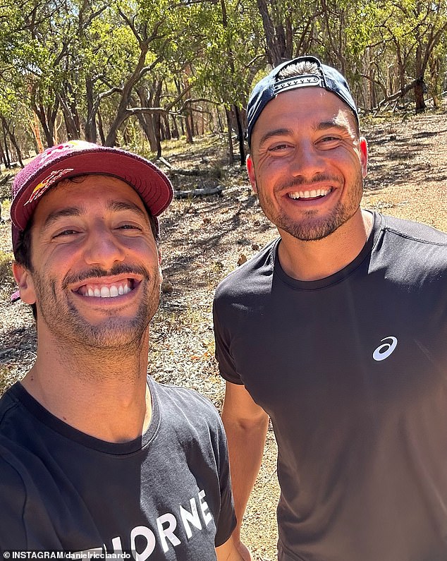 Ricciardo (pictured recently with Australian cricket star Marcus Stoinis) enjoys returning home to Western Australia where he can regain his focus and drive