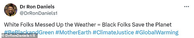 A 2021 tweet accused “white people” of being responsible for global warming