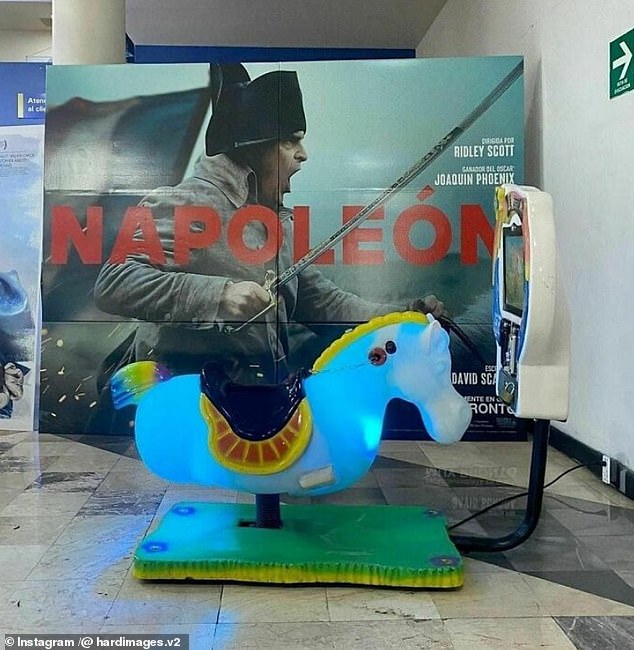 Advertising for the film about Napoleon, former French emperor, goes perfectly with a horseback ride for children